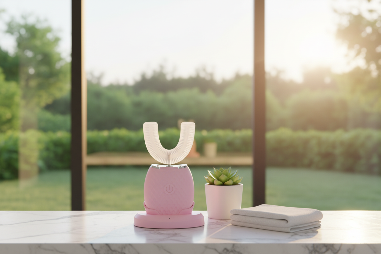 Dentra OmniBrush - Pink on marble counter